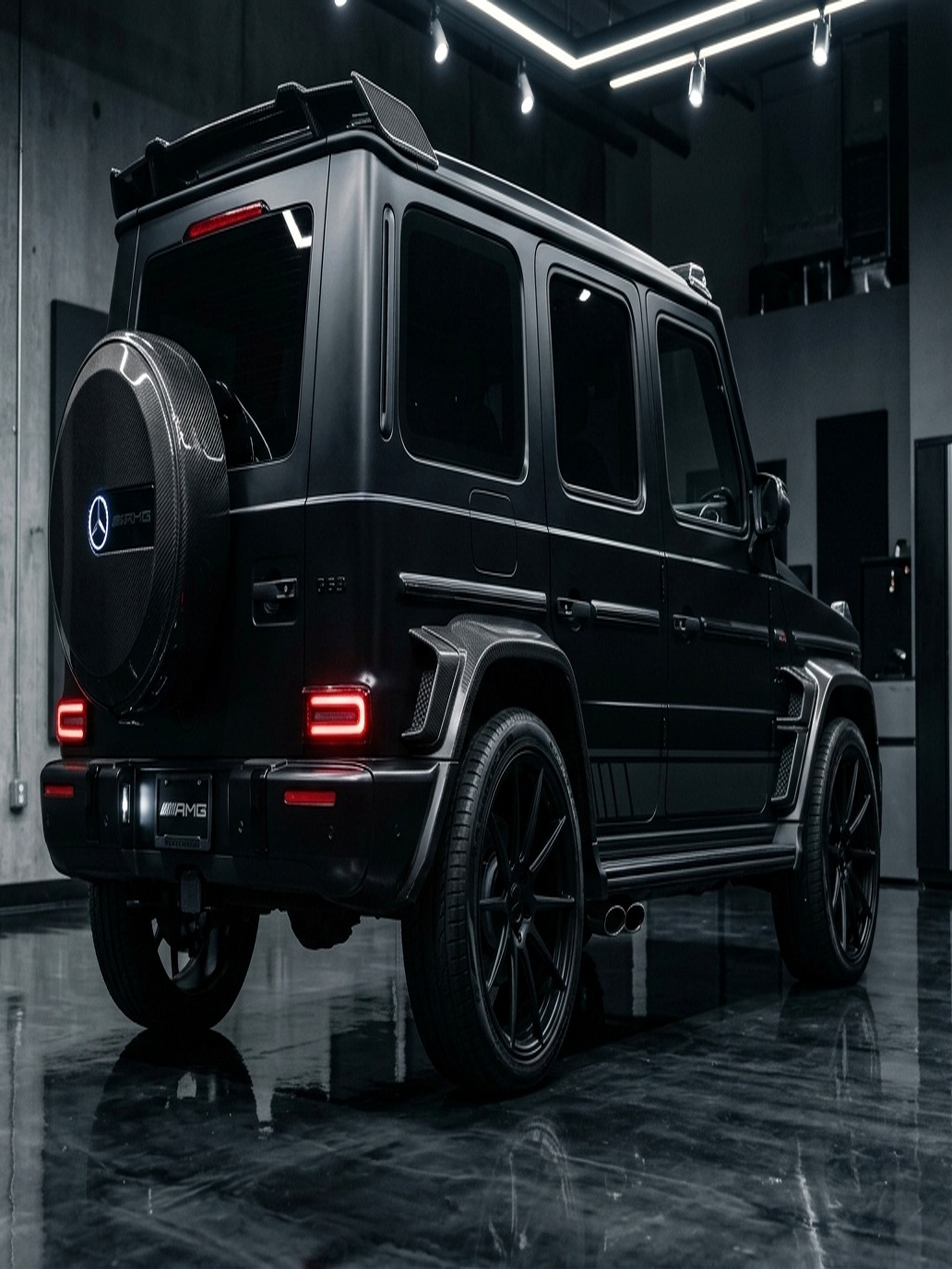 A close-up view of the matte paint and V8 Biturbo badging on a custom Branders Mercedes G63 parked outdoors.